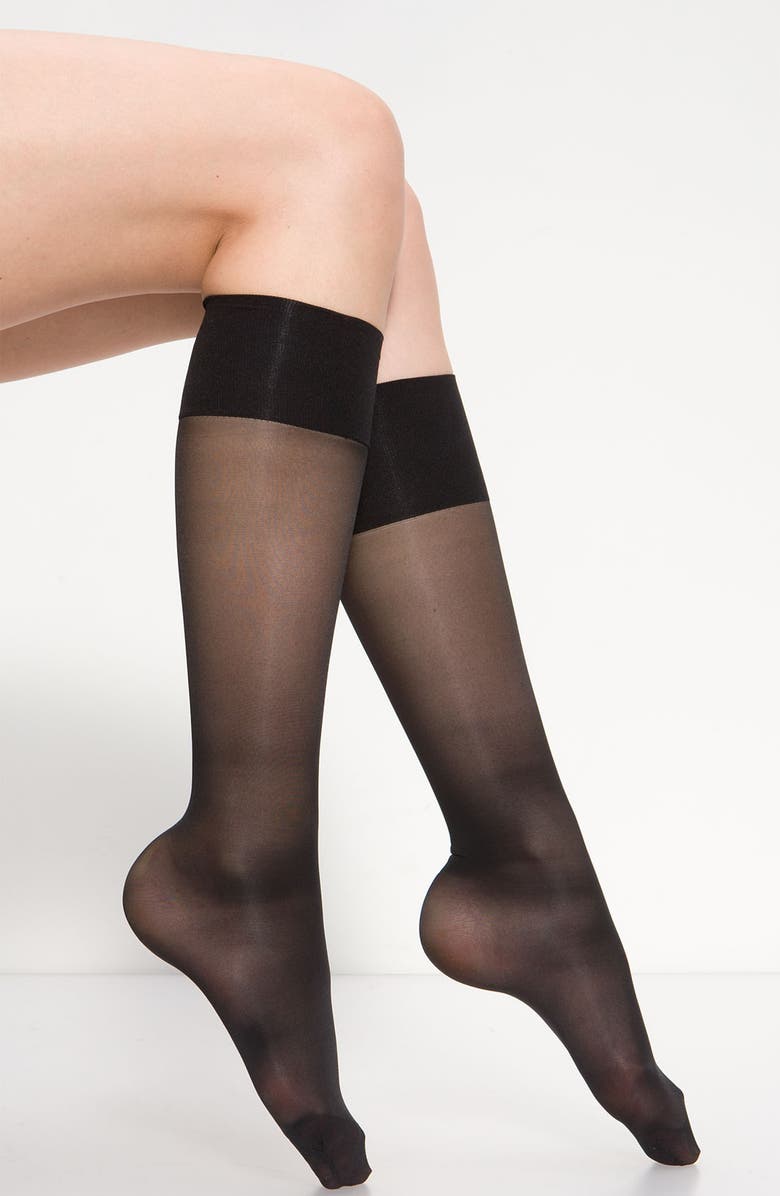 Oroblu Mi-Bas Repos 70 Sheer Support Knee Highs, Main, color, Black