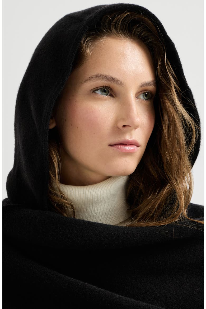 Hooded wool and cashmere knit scarf, Alternate, color, Black