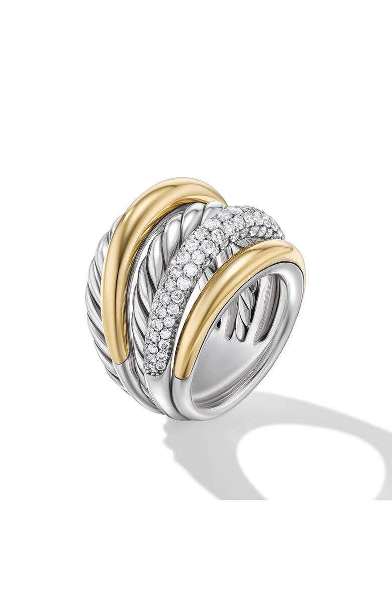 David Yurman Bold Mercer Diamond Stack Ring, Alternate, color, Sterling Silver/ 18Ky Gold
