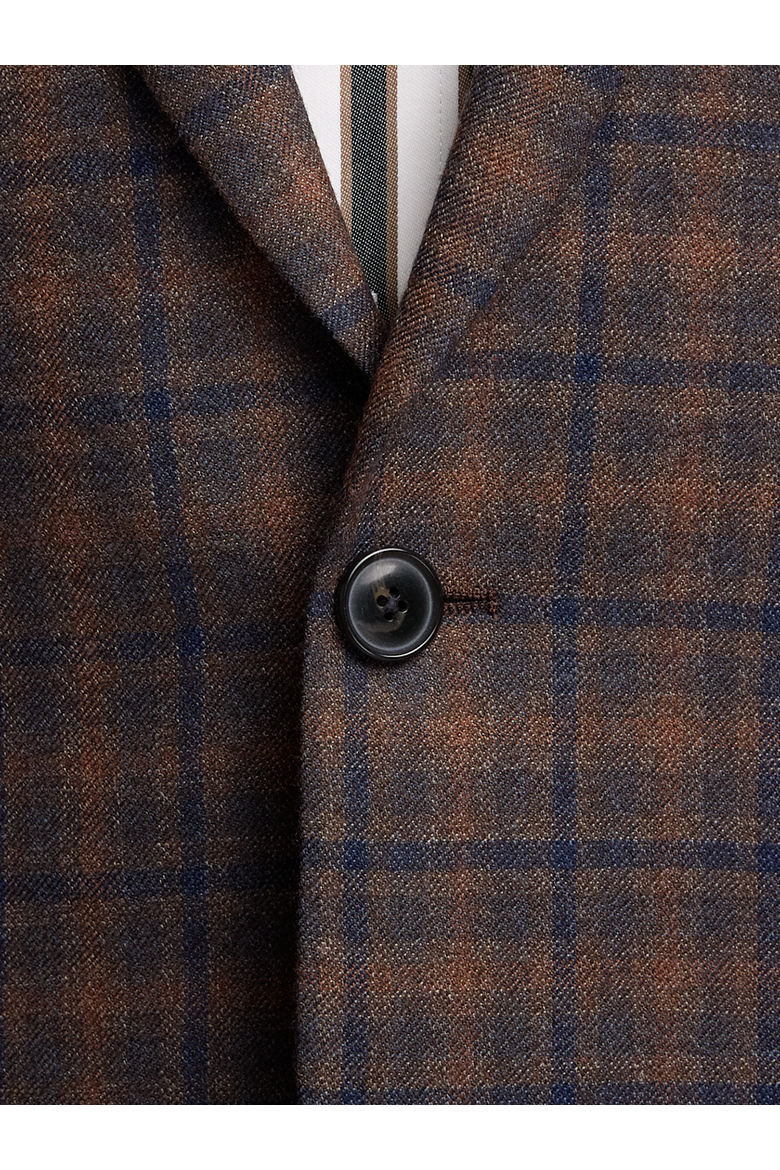 Wool Blend Plaid Single Breasted Notch Lapel Sport Coat, Alternate, color, Brown/Navy