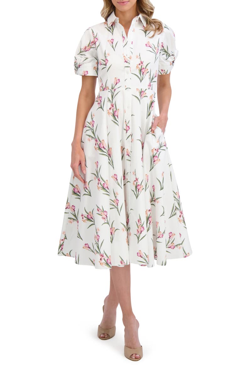 Ted Baker Floral Puff Sleeve Midi Shirtdress, Main, color,