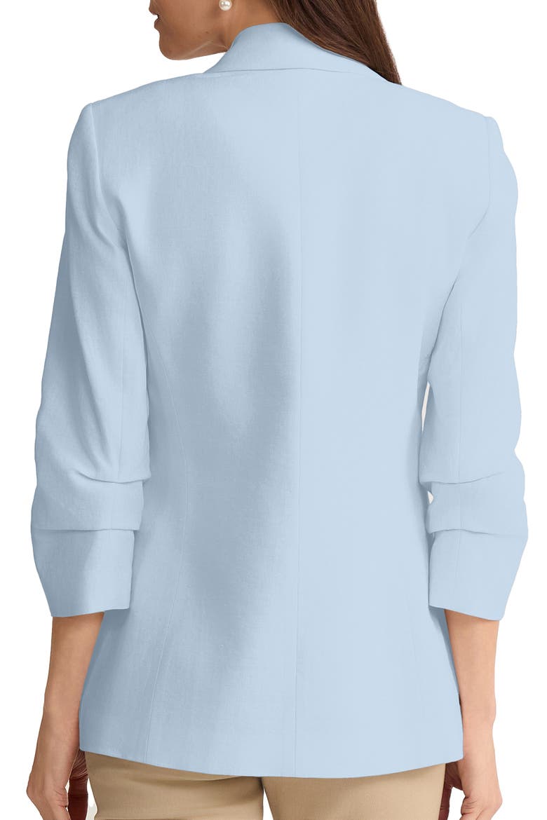 Scrunch Sleeve Faux Double Breasted Linen Jacket, Alternate, color, BREEZE BLUE