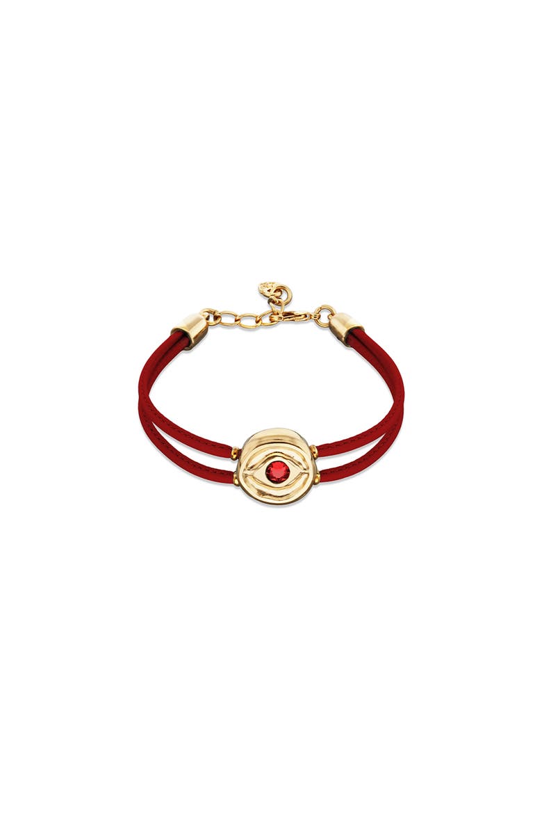 Red Leather Strap With 18K Gold-Plated Eye Detail And Crystal, Main, color, Red-Metallic Gold