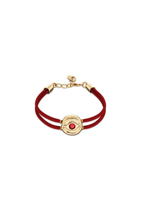 Red Leather Strap With 18K Gold-Plated Eye Detail And Crystal