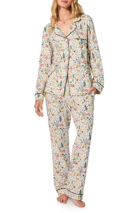 Print Long Sleeve Stretch Organic Cotton Jersey Pajamas (Regular & Plus)