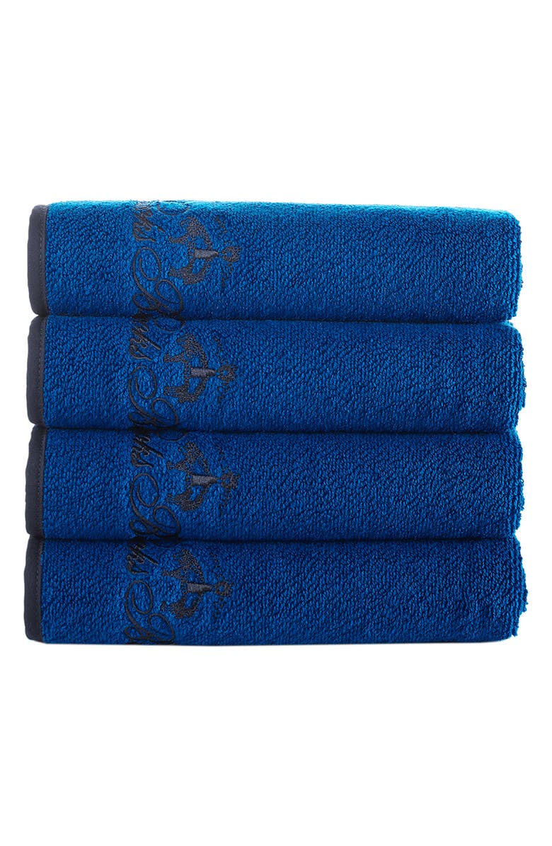 Brooks Brothers Contrast Frame 4-Pack Turkish Cotton Hand Towels, Main, color, Royal Blue