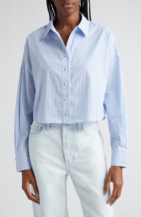 The Crop Stripe Cotton Button-Up Shirt