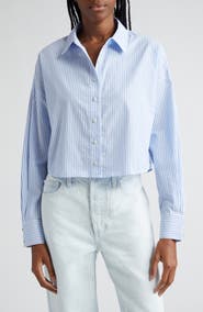 Favorite Daughter The Crop Stripe Cotton Button-Up Shirt