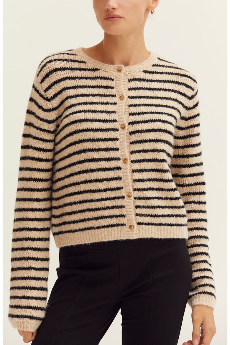 Crew Neck Striped Cardigan, Main, color, Oatmeal/Black