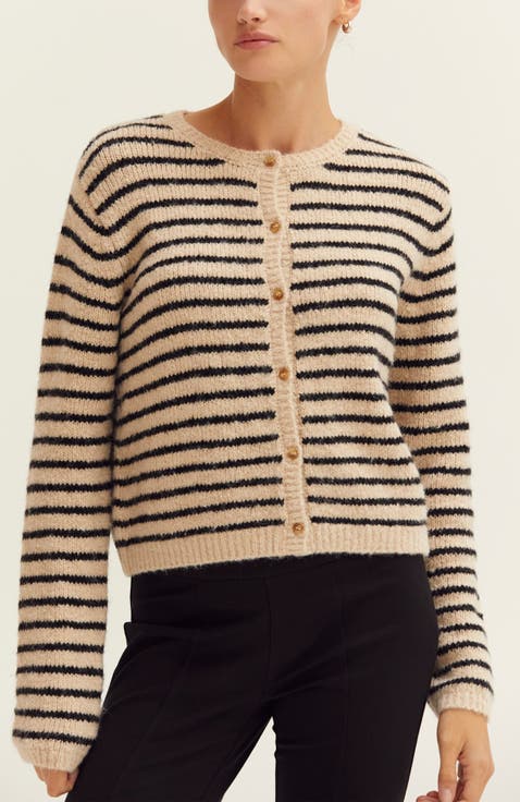 Crew Neck Striped Cardigan