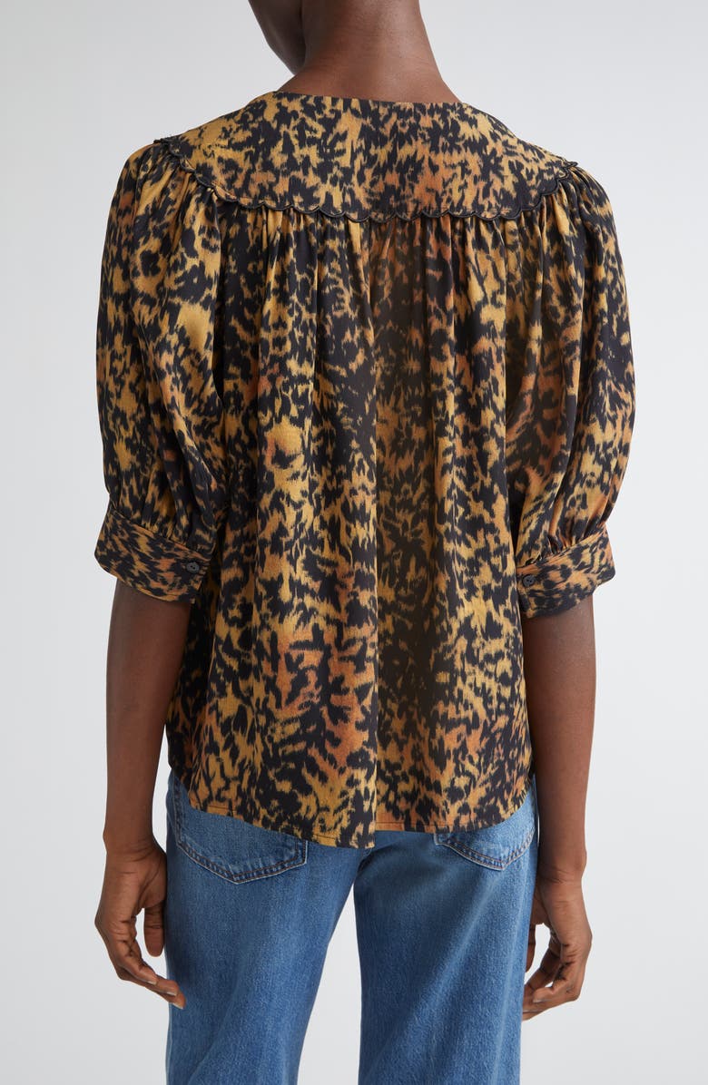 Ulla Johnson Blaire Leopard Print Short Sleeve Top, Alternate, color, Savannah