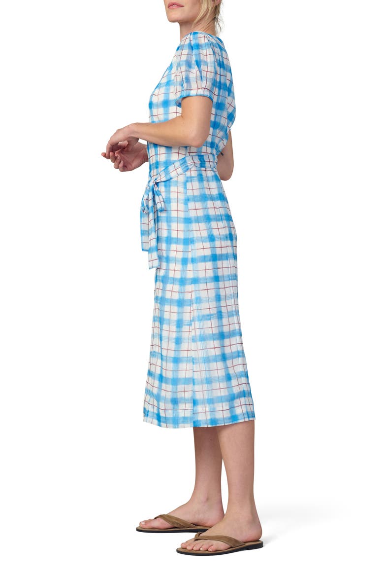 The Halle Button Front Midi Dress, Alternate, color, BLUE/ RUST CHECK