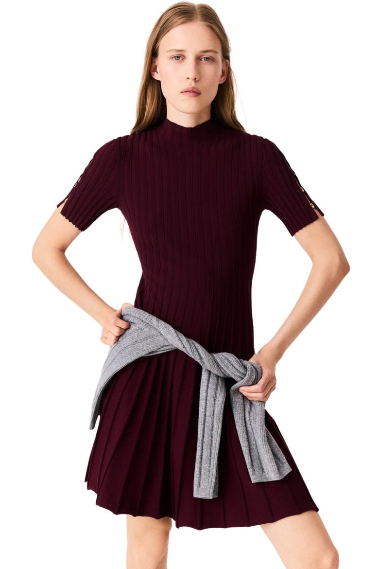 High-neck short skater dress, Alternate, color, Burgundy
