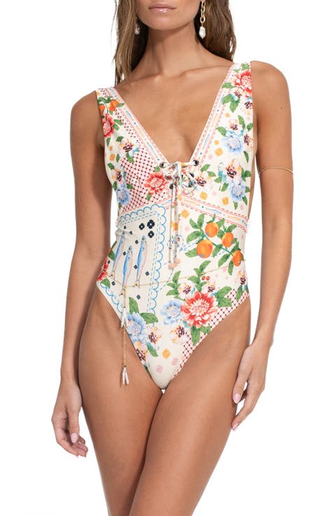 Priscila Basket Lace-Up One-Piece Swimsuit