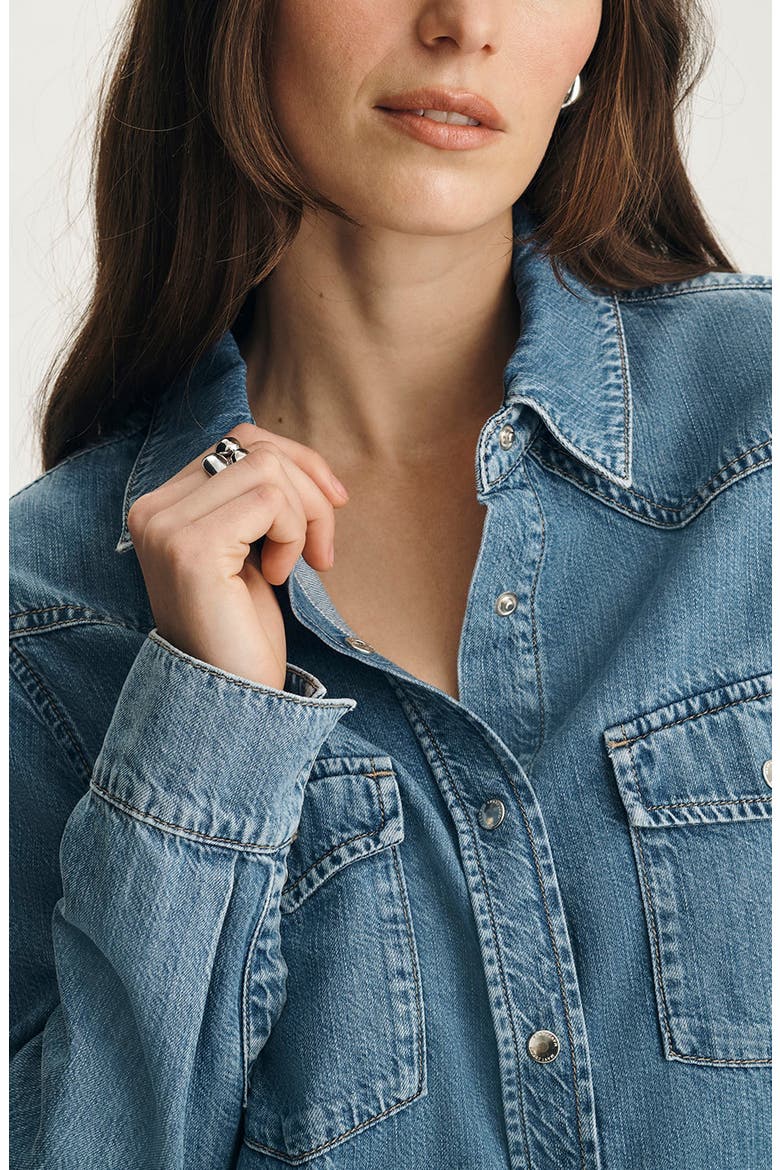 Angela Denim Western Shirt, Alternate, color, MID BLUE FEATHER BLUE