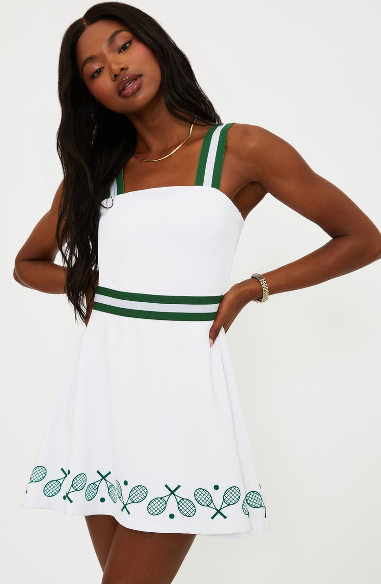 Beach Riot Miriam Active Skirted Romper, Alternate, color, Racquet White