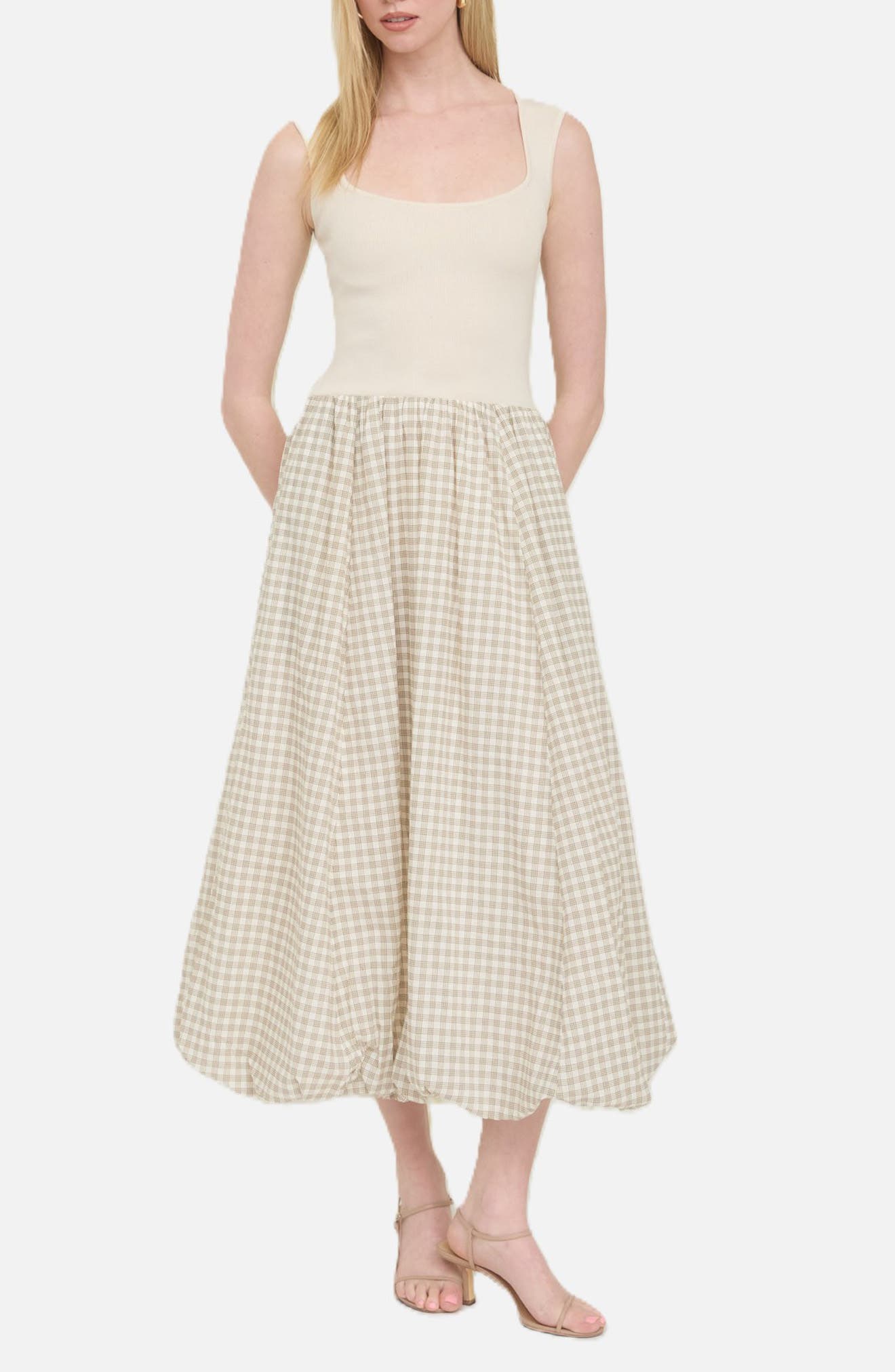 Blu Pepper Sleeveless Mixed Media Midi Dress