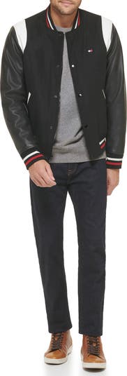 Faux Leather Letterman Varsity Jacket