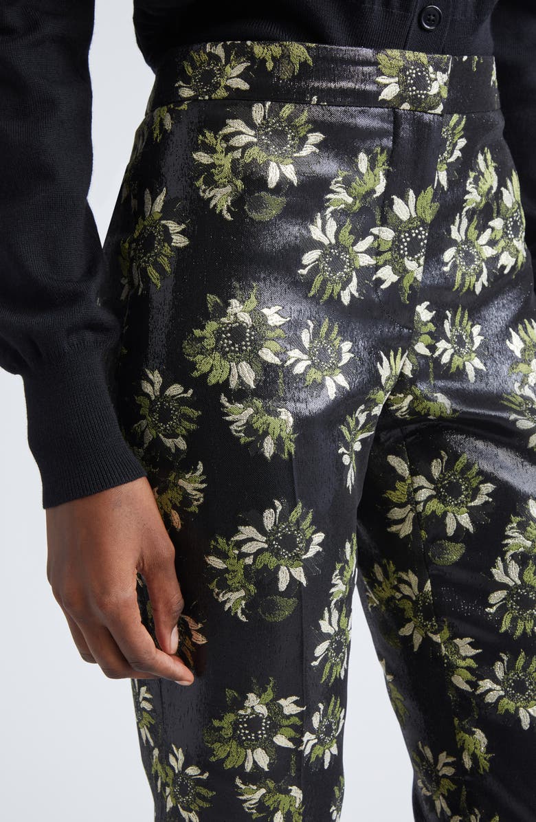 McQueen Metallic Sunflower Jacquard Cigarette Trousers, Alternate, color, Black-Green-Gold