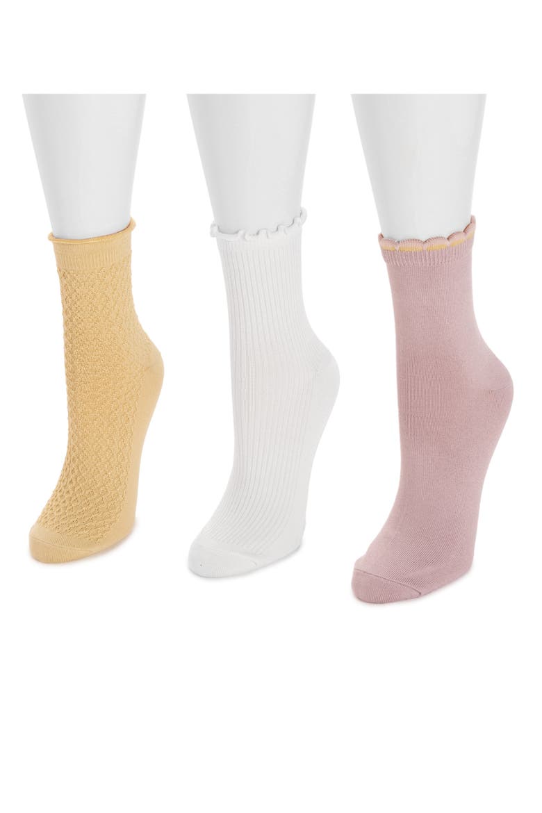Whisper Assorted 3-Pack Crew Socks, Alternate, color, PURPLE YELLOW PACK