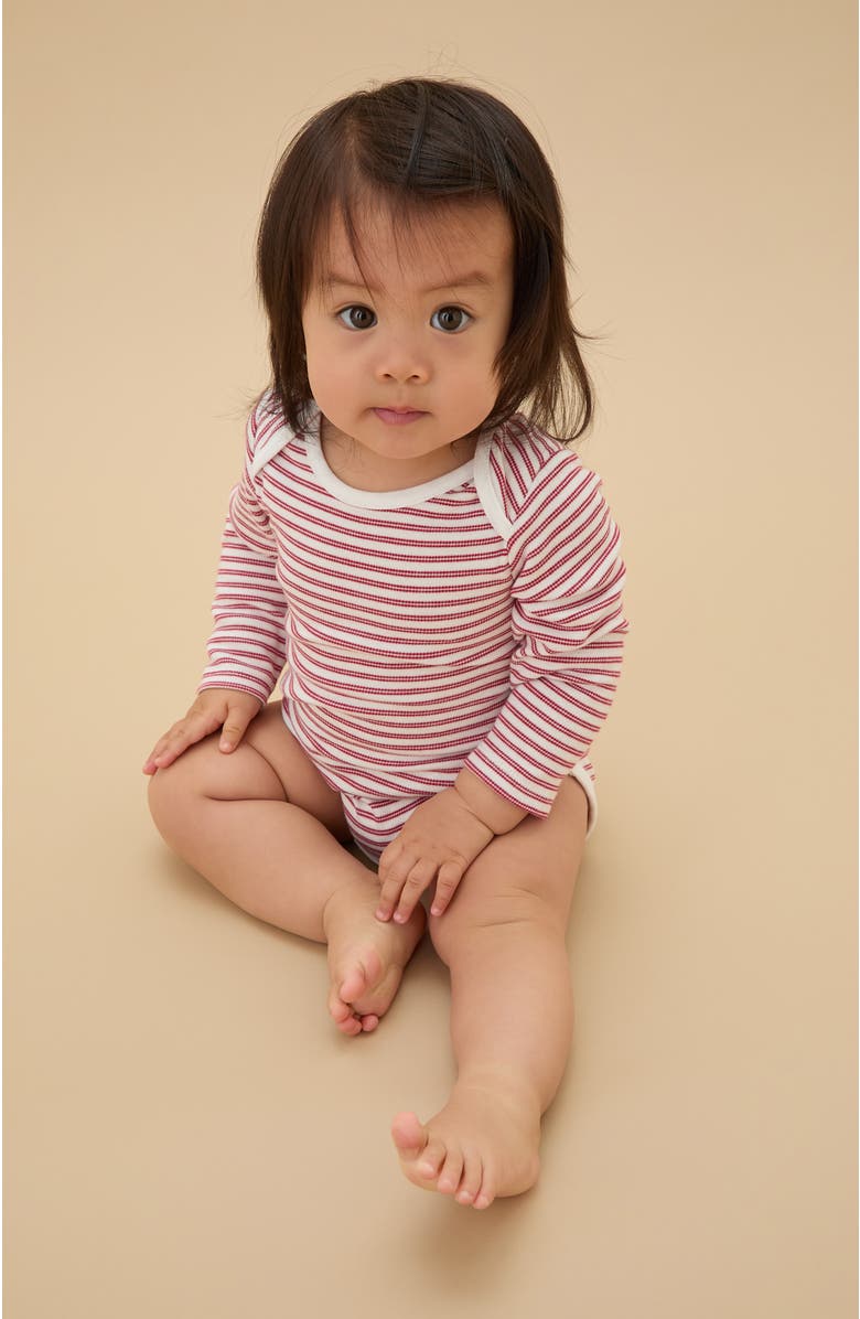 MORI Stripe Long Sleeve Bodysuit, Alternate, color, Red Stripe