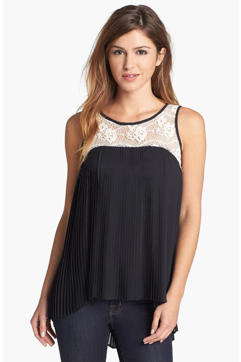 Crochet Yoke Pleated Blouse, Main, color, IVORY/ BLACK