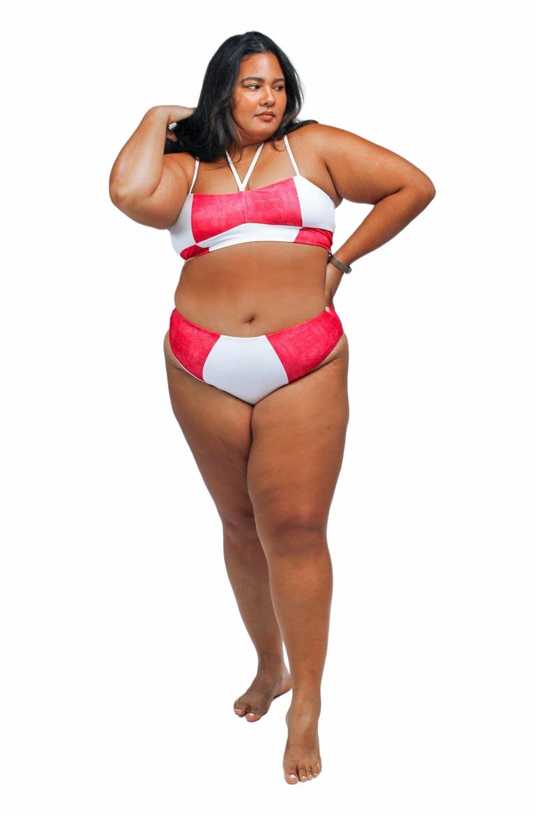 Massi Bikini Top With Color-Blocked Tile Pattern, Alternate, color, White and Red