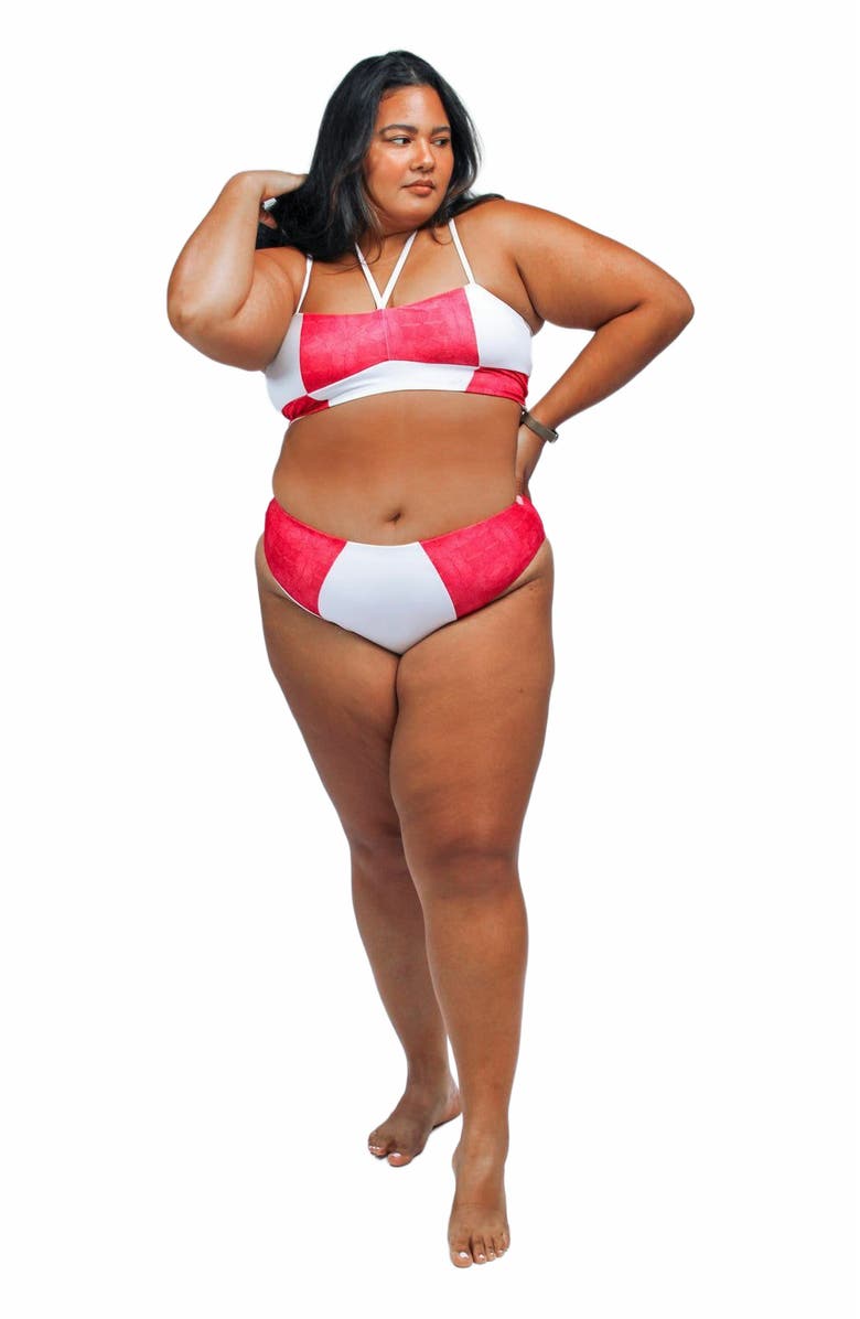 Mary Mercedes Massi Bikini Top With Color-Blocked Tile Pattern, Alternate, color, White And Red