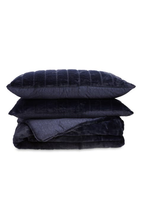 Faux Fur & Channel Quilted Reversible Comforter & Sham Set