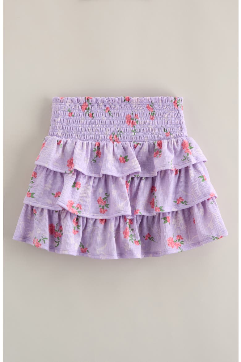 Kids' Smocked Tiered Skirt, Alternate, color, PURPLE SECRET BOW FLORAL
