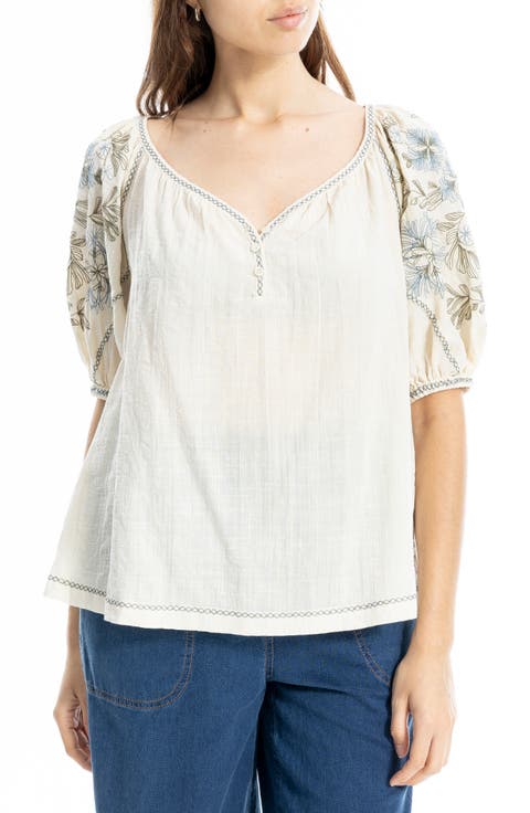 Embroidered Puff Sleeve Top