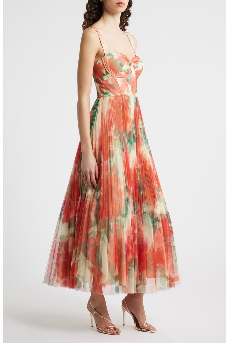 MacClare Floral Micropleat Gown, Alternate, color, IVORY/ CORAL WATERCOLOR