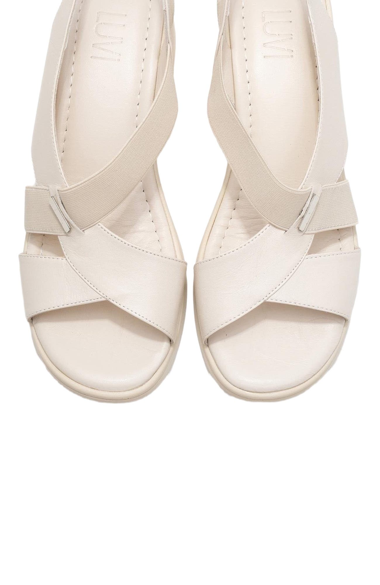 Forever & Always Shoes Crina Elasticated Leather Chunky Heel Sandal, Alternate, color, Beige Leather