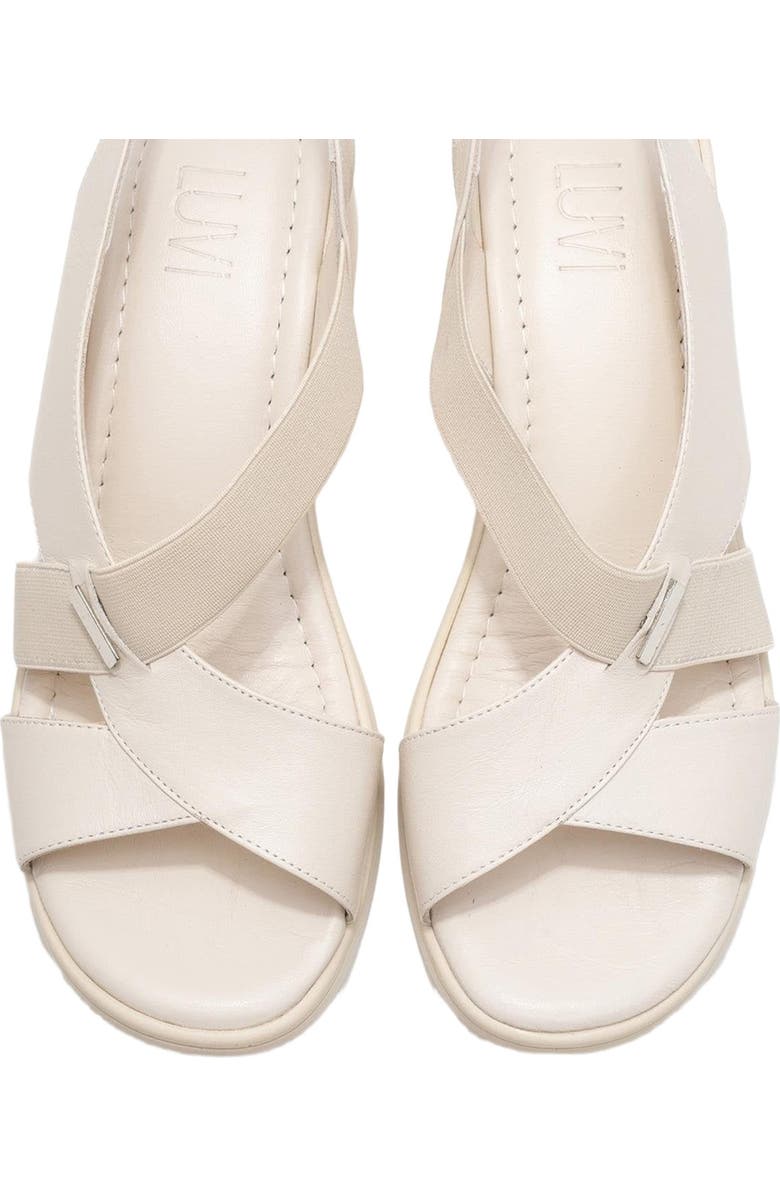 Forever & Always Shoes Crina Elasticated Leather Chunky Heel Sandal, Alternate, color, Beige Leather