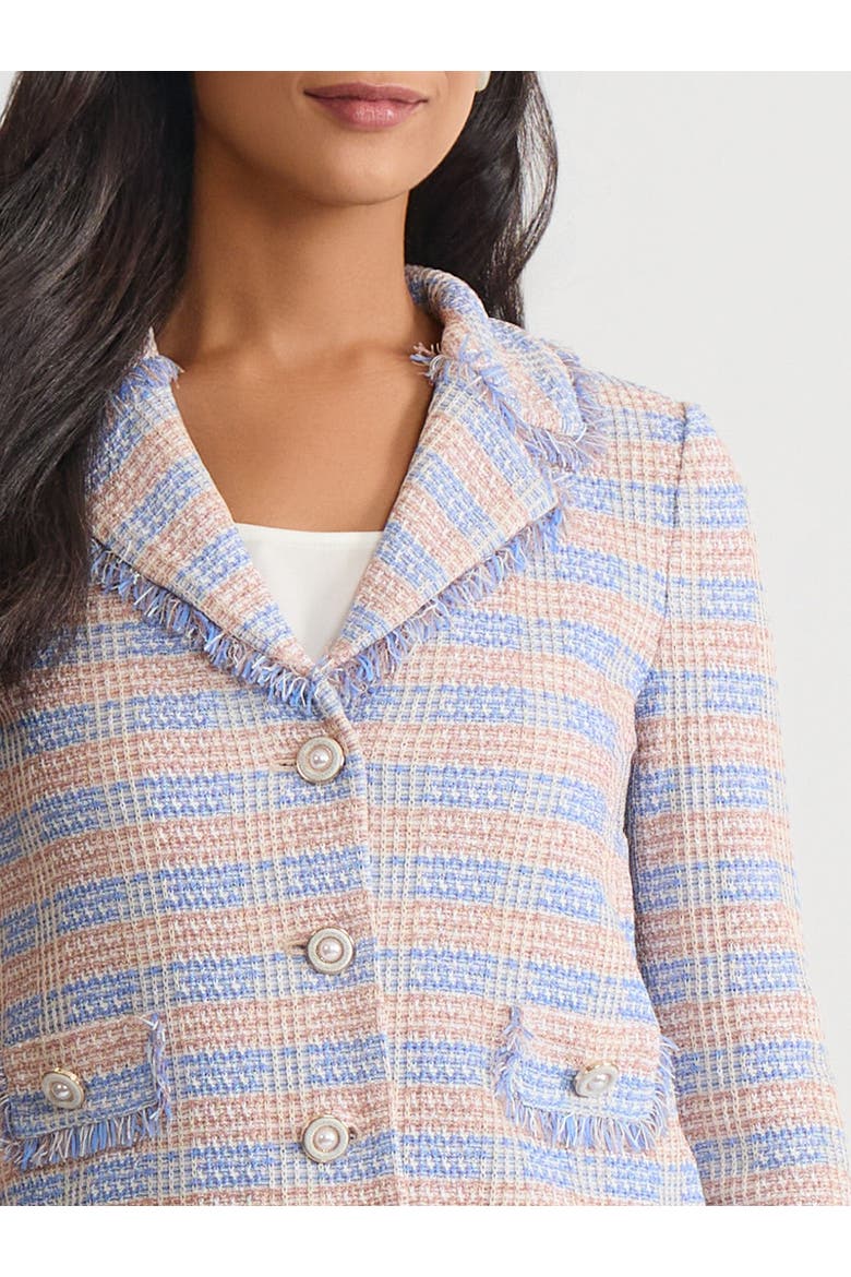 Relaxed Plaid Fringe Trim Knit Jacket, Alternate, color, Tranquil Blue