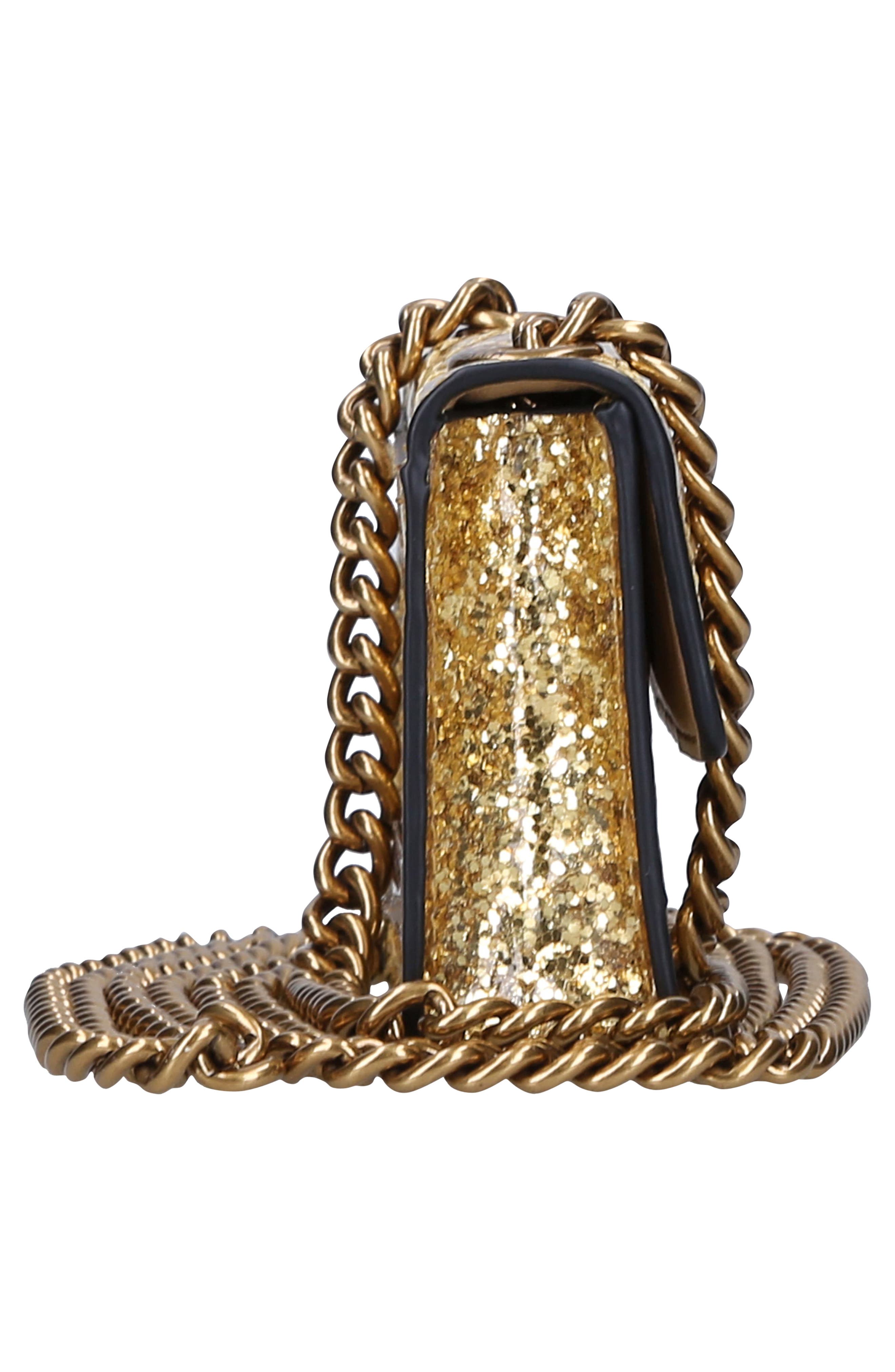 Micro Kensington Glitter Quilted Crossbody Bag, Alternate, color, GOLD