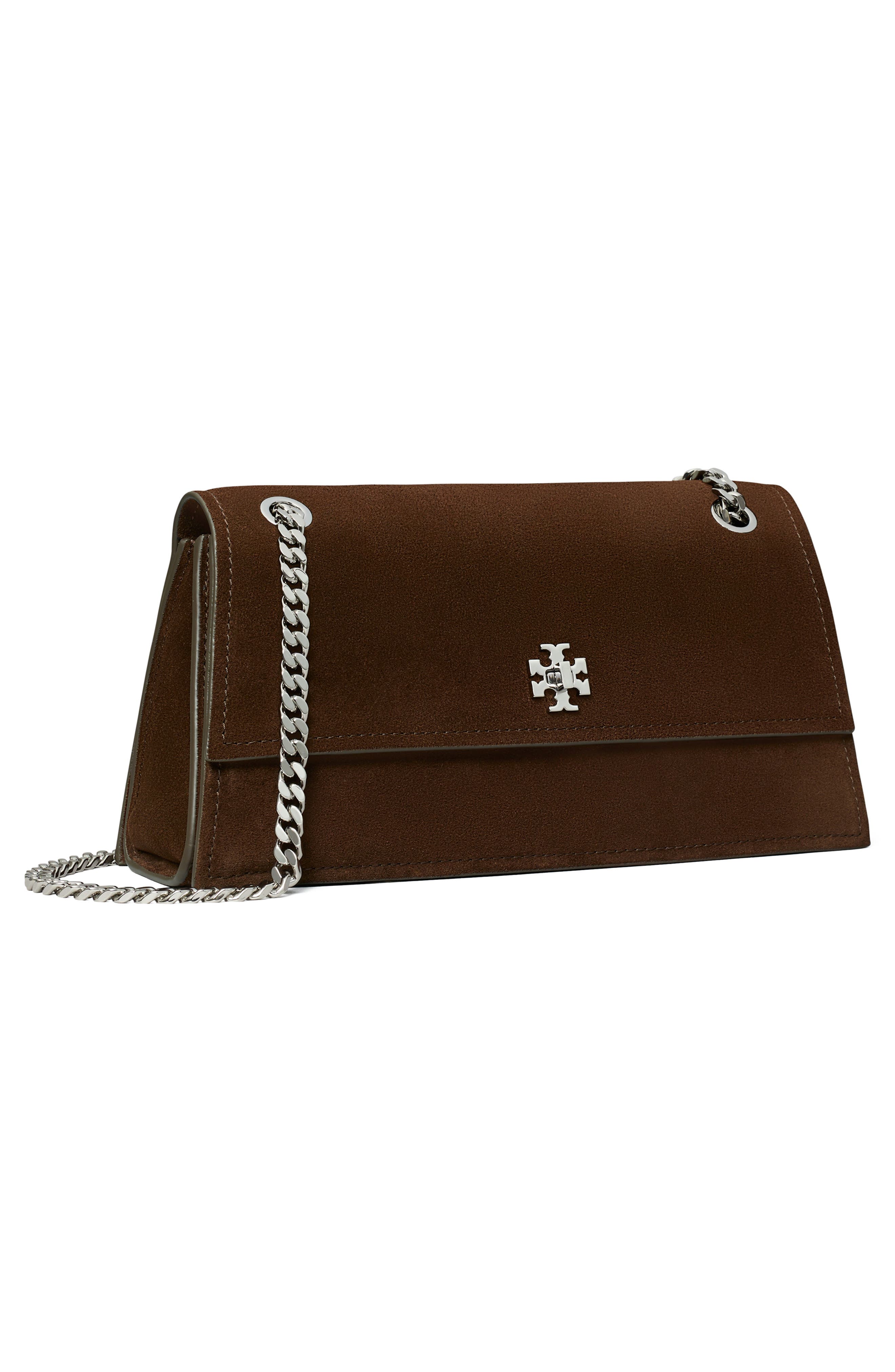 Tory Burch Kira Turnlock Suede Convertible Shoulder Bag, Alternate, color, Dark Cocoa