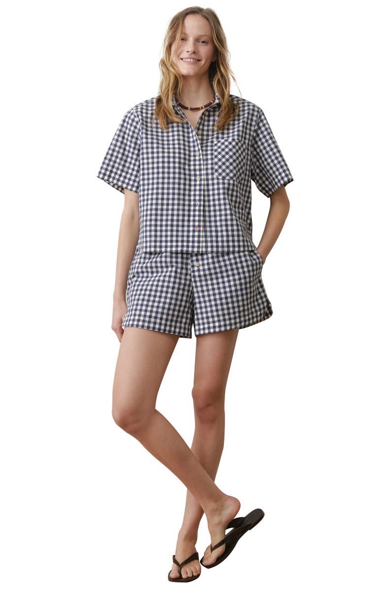 Marine Layer Bonnie Gingham Pima Cotton Poplin Button-Up Shirt, Alternate, color, Navy/ White Gingham