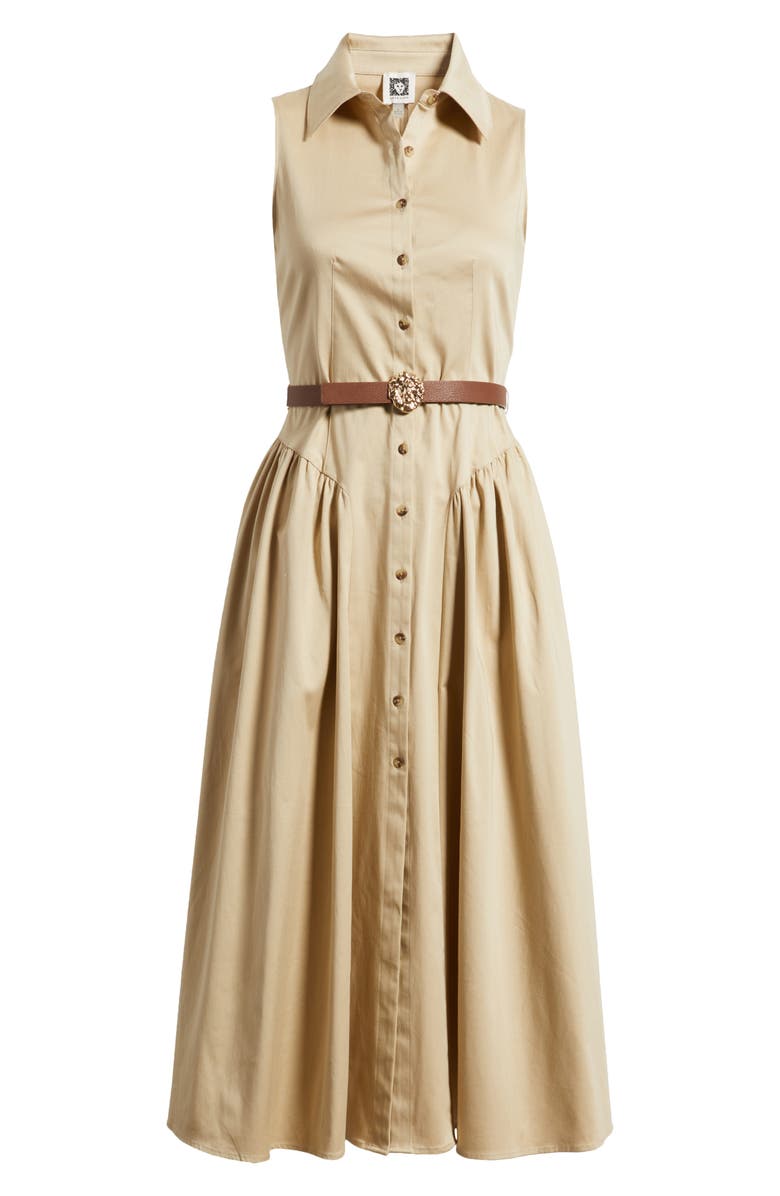 Anne Klein Sleeveless Midi Shirtdress, Alternate, color, Safari