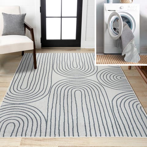Doodle Contemporary Glam Geometric Machine-Washable Area Rug