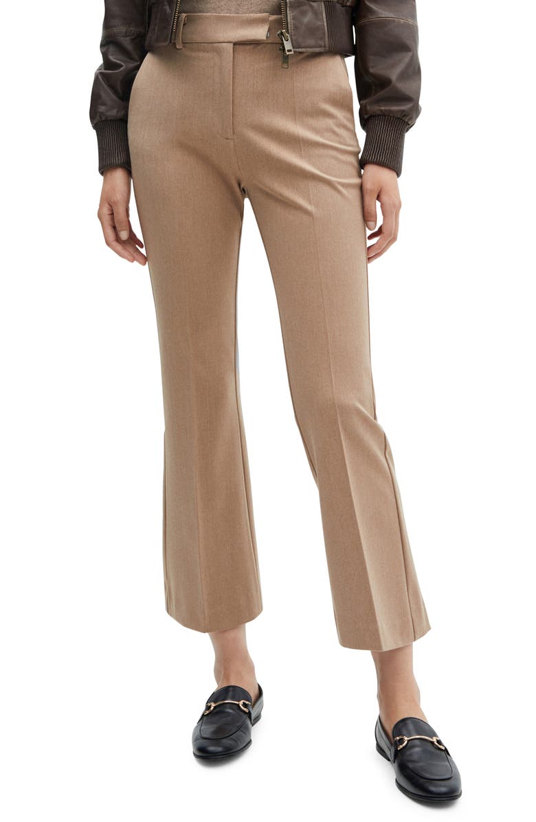 MANGO Flare Leg Ankle Pants, Main, color, Medium Brown