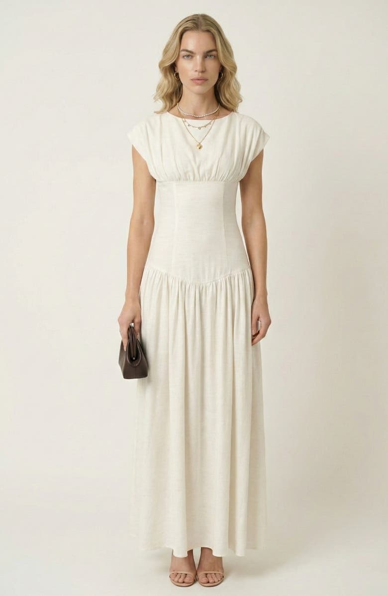 Modenaire Cap-Sleeve Maxi Dress with Lace-Up Back, Main, color, 