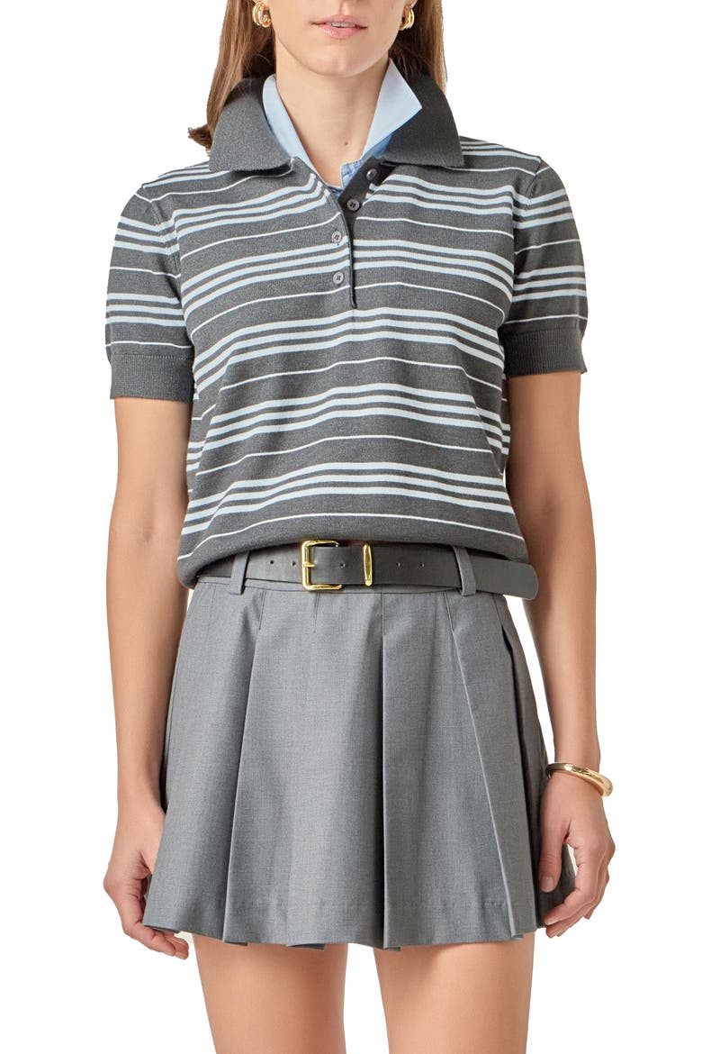 Stripe Polo Sweater, Main, color, CHARCOAL/ P.BLUE