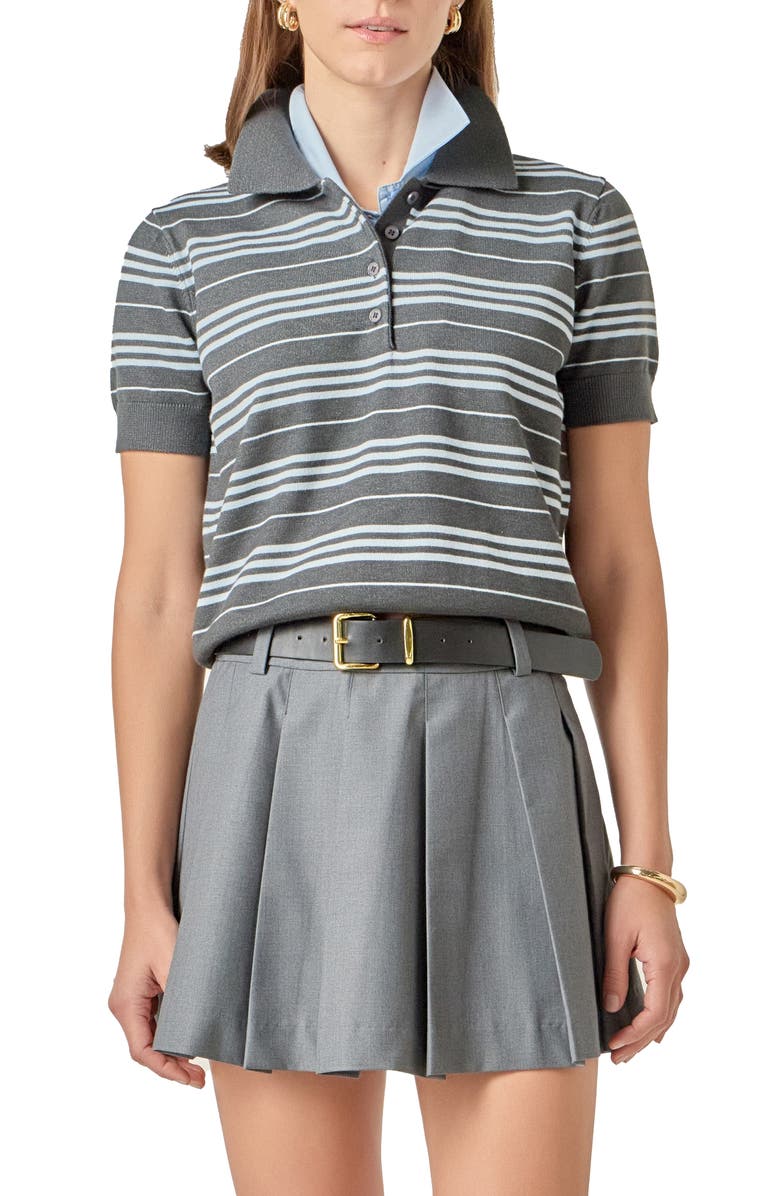 English Factory Stripe Polo Sweater, Main, color, Charcoal/ P.blue