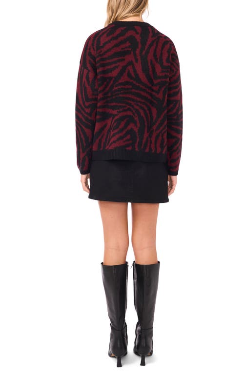 Vince Camuto Zebra Jacquard Crewneck Sweater In Burgundy