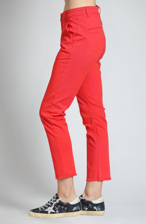 Apny Raw Hem Mid Rise Crop Trouser Jeans In Rocco Red
