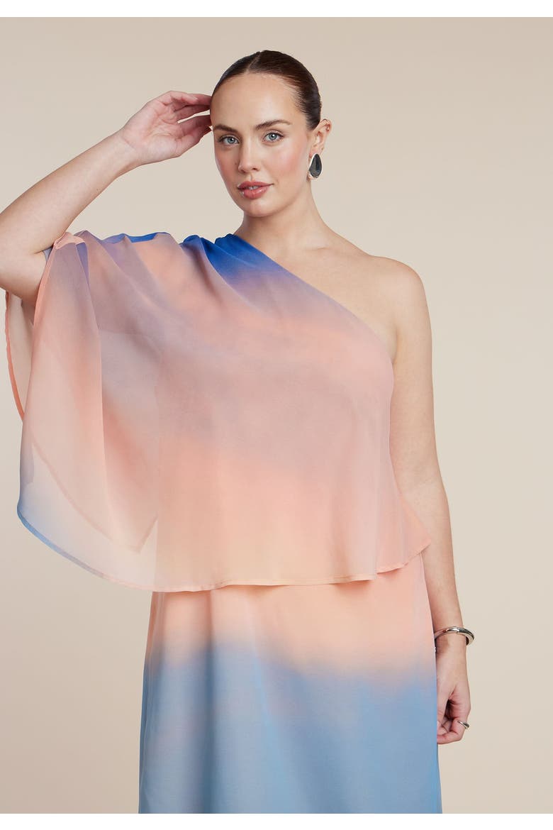 Printed Cape Maxi Dress, Alternate, color, AFTER DUSK