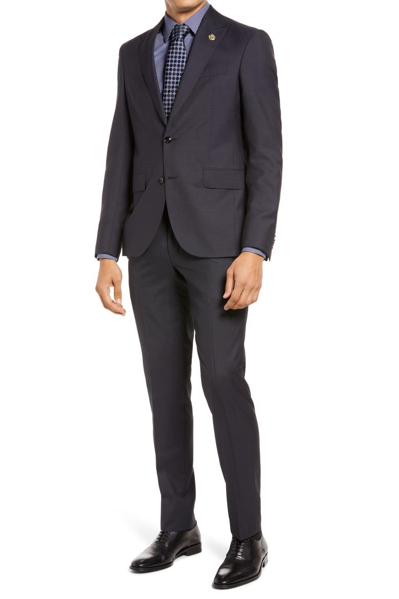 Robbie Slim Fit Micro Dot Wool & Silk Suit, Main, color, NAVY