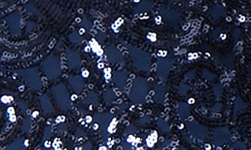 Sl Fashions Sequin Bodice Scuba Crepe Mixed Media Gown In Blue