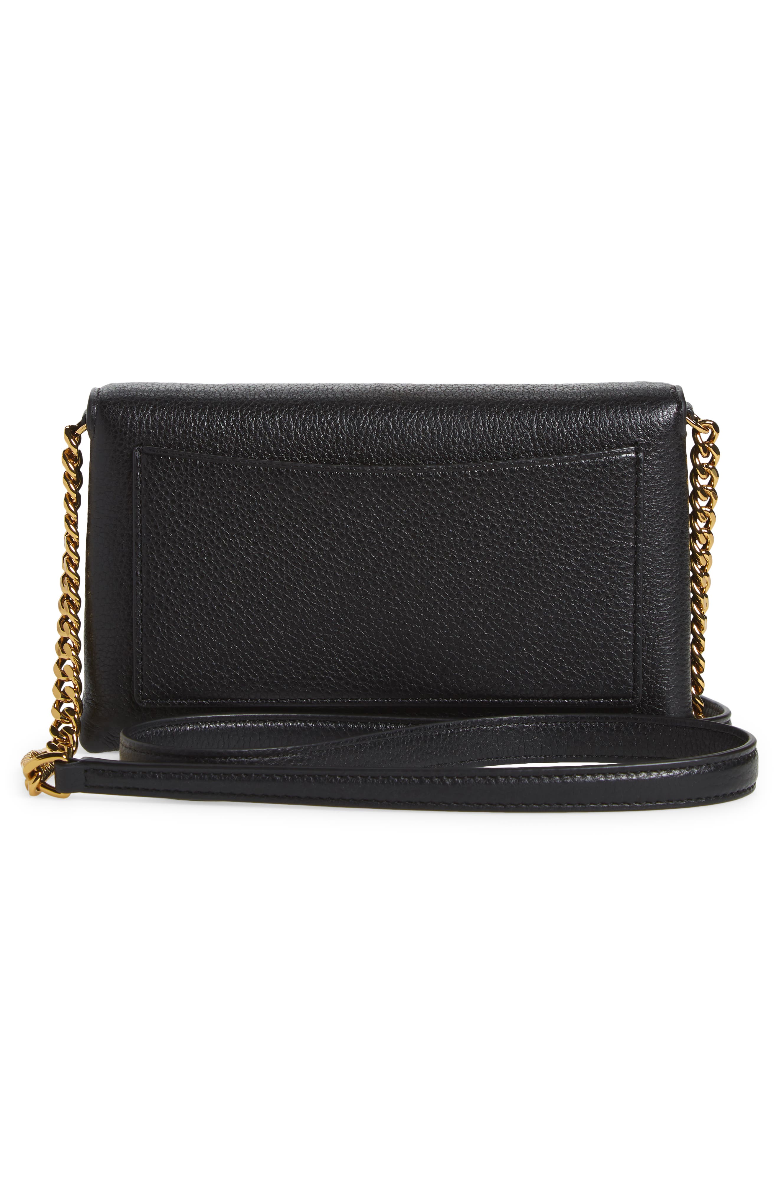Kira Pebble Leather Wallet on a Chain, Alternate, color, BLACK